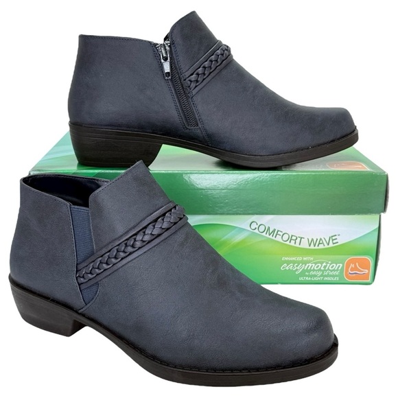 easy street Shoes - Easy Street Jalia Navy Faux Leather Womens Shooties Size 8W